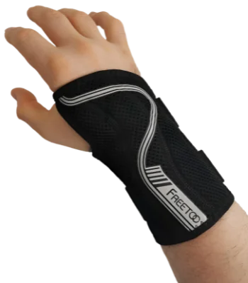 Hand mit Handgelenksschiene zur Linderung von Handschmerzen und Handgelenksschmerzen