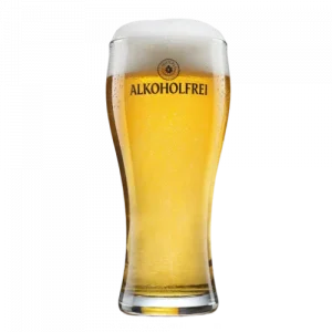 Alkoholfreies Bier für Biker – Helles Lagerbier in einem typischen Bierglas. Das Bild zeigt das klare, goldene Helle mit feinem Schaum und dem Schriftzug Alkoholfrei.