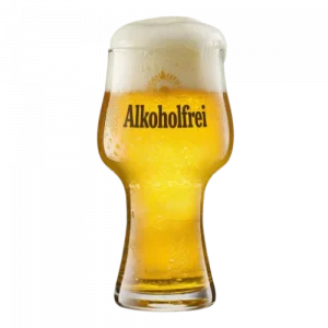 Alkoholfreies Bier für Biker – Alkoholfreies Weizenbier Hefeweizen in einem typischen Weizenbierglas. Das Bild zeigt das trübe, goldgelbe Bier mit dichtem, cremigen Schaum und der Alkoholfrei-Kennzeichnung.